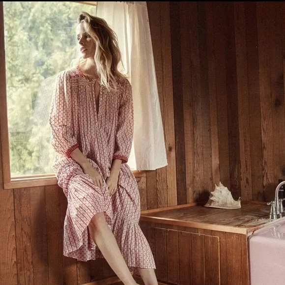 💋SOLD💋 ♥️🌹DÔEN ‘Emmeline’ Organic Cotton Voile Cascading Lace-Trim Nightgown - Picture 15 of 16